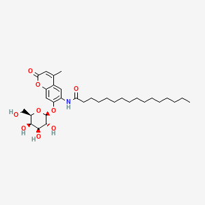 N-(4-Methyl-2-oxo-7-(((2S,3R,4S,5R,6R)-3,4,5-trihydroxy-6-(hydroxymethyl)tetrahydro-2H-pyran-2-yl)oxy)-2H-chromen-6-yl)palmitamide