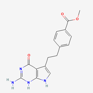 molecular formula C16H16N4O3 B7910906 methyl 4-[2-(2-amino-4-oxo-1,7-dihydropyrrolo[2,3-d]pyrimidin-5-yl)ethyl]benzoate 