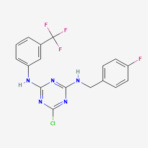 molecular formula C17H12ClF4N5 B7911531 N-{4-chloro-6-[(4-fluorobenzyl)amino]-1,3,5-triazin-2-yl}-N-[3-(trifluoromethyl)phenyl]amine 