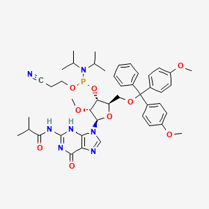 molecular formula C45H56N7O9P B7934424 N-[9-[(2R,3R,4R,5R)-5-[[bis(4-methoxyphenyl)-phenylmethoxy]methyl]-4-[2-cyanoethoxy-[di(propan-2-yl)amino]phosphanyl]oxy-3-methoxyoxolan-2-yl]-6-oxo-3H-purin-2-yl]-2-methylpropanamide 