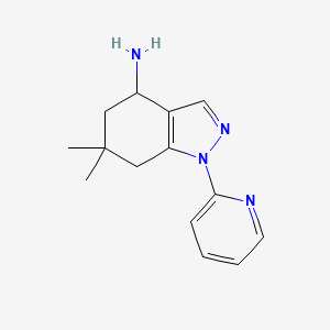 molecular formula C14H18N4 B7940247 6,6-dimethyl-1-pyridin-2-yl-5,7-dihydro-4H-indazol-4-amine 