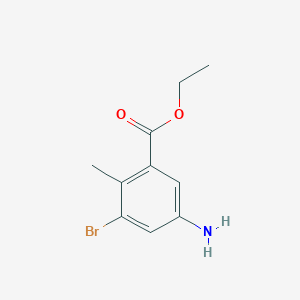 molecular formula C10H12BrNO2 B7940871 Ethyl 5-amino-3-bromo-2-methylbenzoate 