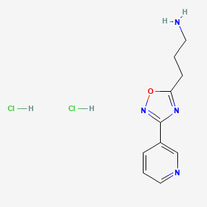 molecular formula C10H14Cl2N4O B7943393 3-(3-(Pyridin-3-yl)-1,2,4-oxadiazol-5-yl)propan-1-amine dihydrochloride 