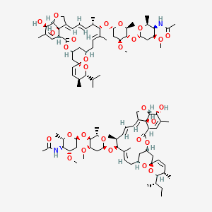 molecular formula C99H148N2O28 B7943507 N-[(2S,3R,4S,6S)-6-[(2S,3S,4S,6R)-6-[(1'R,2R,3S,4'S,6S,8'R,10'E,12'S,13'S,14'E,16'E,20'R,21'R,24'S)-2-[(2S)-butan-2-yl]-21',24'-dihydroxy-3,11',13',22'-tetramethyl-2'-oxospiro[2,3-dihydropyran-6,6'-3,7,19-trioxatetracyclo[15.6.1.14,8.020,24]pentacosa-10,14,16,22-tetraene]-12'-yl]oxy-4-methoxy-2-methyloxan-3-yl]oxy-4-methoxy-2-methyloxan-3-yl]acetamide;N-[(2S,3R,4S,6S)-6-[(2S,3S,4S,6R)-6-[(1'R,2R,3S,4'S,6S,8'R,10'E,12'S,13'S,14'E,16'E,20'R,21'R,24'S)-21',24'-dihydroxy-3,11',13',22'-tetramethyl-2'-oxo-2-propan-2-ylspiro[2,3-dihydropyran-6,6'-3,7,19-trioxatetracyclo[15.6.1.14,8.020,24]pentacosa-10,14,16,22-tetraene]-12'-yl]oxy-4-methoxy-2-methyloxan-3-yl]oxy-4-methoxy-2-methyloxan-3-yl]acetamide 