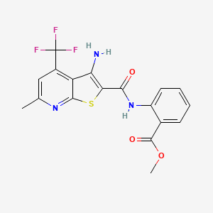 molecular formula C18H14F3N3O3S B7944284 METHYL 2-[3-AMINO-6-METHYL-4-(TRIFLUOROMETHYL)THIENO[2,3-B]PYRIDINE-2-AMIDO]BENZOATE 