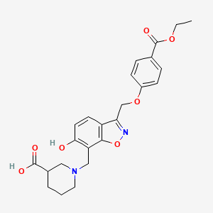 molecular formula C24H26N2O7 B7945708 1-[[3-[(4-Ethoxycarbonylphenoxy)methyl]-6-hydroxy-1,2-benzoxazol-7-yl]methyl]piperidine-3-carboxylic acid 