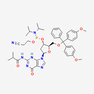 molecular formula C44H54N7O8P B7948918 N-[9-[(2R,4S,5R)-5-[[bis(4-methoxyphenyl)-phenylmethoxy]methyl]-4-[2-cyanoethoxy-[di(propan-2-yl)amino]phosphanyl]oxyoxolan-2-yl]-6-oxo-3H-purin-2-yl]-2-methylpropanamide 