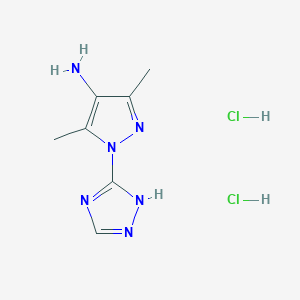 molecular formula C7H12Cl2N6 B7950426 3,5-dimethyl-1-(4H-1,2,4-triazol-3-yl)-1H-pyrazol-4-amine dihydrochloride 