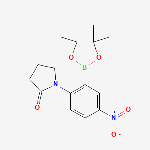 molecular formula C16H21BN2O5 B7956552 1-[4-Nitro-2-(tetramethyl-1,3,2-dioxaborolan-2-yl)phenyl]pyrrolidin-2-one 