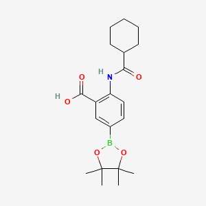molecular formula C20H28BNO5 B7958041 2-Cyclohexaneamido-5-(tetramethyl-1,3,2-dioxaborolan-2-yl)benzoic acid 