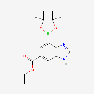 molecular formula C16H21BN2O4 B7958861 Ethyl 7-(tetramethyl-1,3,2-dioxaborolan-2-yl)-1H-1,3-benzodiazole-5-carboxylate 