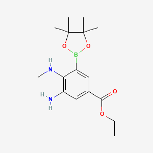 molecular formula C16H25BN2O4 B7958877 Ethyl 3-amino-4-(methylamino)-5-(tetramethyl-1,3,2-dioxaborolan-2-yl)benzoate 