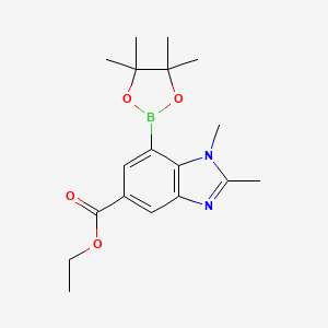 molecular formula C18H25BN2O4 B7958883 Ethyl 1,2-dimethyl-7-(tetramethyl-1,3,2-dioxaborolan-2-yl)-1,3-benzodiazole-5-carboxylate 