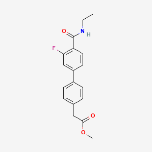 molecular formula C18H18FNO3 B7963966 Methyl 2-{4-[4-(ethylcarbamoyl)-3-fluorophenyl]phenyl}acetate 