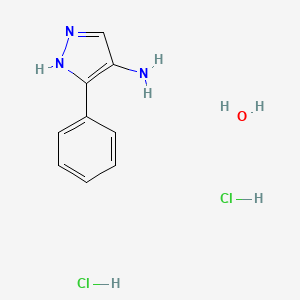 molecular formula C9H13Cl2N3O B7970034 5-Phenyl-1h-pyrazol-4-amine dihydrochloride hydrate 