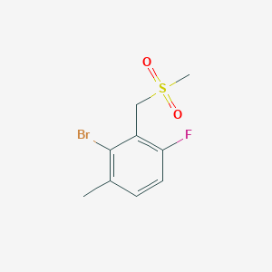 molecular formula C9H10BrFO2S B7971966 2-Bromo-4-fluoro-1-methyl-3-((methylsulfonyl)methyl)benzene 
