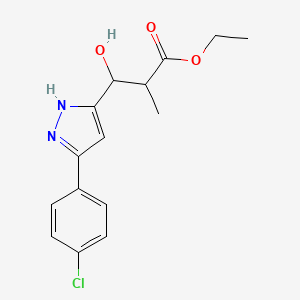 molecular formula C15H17ClN2O3 B7979775 ethyl 3-[5-(4-chlorophenyl)-1H-pyrazol-3-yl]-3-hydroxy-2-methylpropanoate 