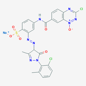 molecular formula C25H17Cl2N8NaO6S B079808 sodium;2-[[1-(2-chloro-6-methylphenyl)-3-methyl-5-oxo-4H-pyrazol-4-yl]diazenyl]-4-[(3-chloro-1-oxido-1,2,4-benzotriazin-1-ium-7-carbonyl)amino]benzenesulfonate CAS No. 12777-30-9