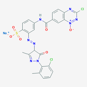 molecular formula C25H17Cl2N8NaO6S B079808 Benzenesulfonic acid, 2-[2-[1-(2-chloro-6-methylphenyl)-4,5-dihydro-3-methyl-5-oxo-1H-pyrazol-4-yl]diazenyl]-4-[[(3-chloro-1-oxido-1,2,4-benzotriazin-7-yl)carbonyl]amino]-, sodium salt (1:1) CAS No. 12777-30-9