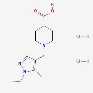 molecular formula C13H23Cl2N3O2 B7982422 1-[(1-ETHYL-5-METHYLPYRAZOL-4-YL)METHYL]PIPERIDINE-4-CARBOXYLIC ACID DIHYDROCHLORIDE 