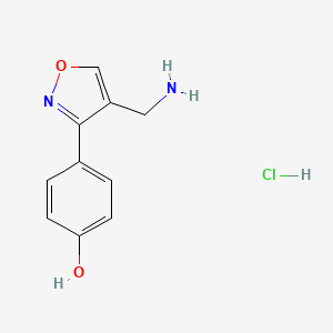 molecular formula C10H11ClN2O2 B7982788 4-[4-(Aminomethyl)isoxazol-3-yl]phenol 