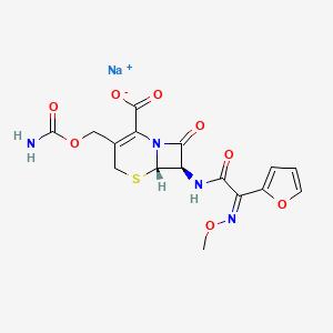 molecular formula C16H15N4NaO8S B7983505 sodium;(6S,7R)-3-(carbamoyloxymethyl)-7-[[(2Z)-2-(furan-2-yl)-2-methoxyiminoacetyl]amino]-8-oxo-5-thia-1-azabicyclo[4.2.0]oct-2-ene-2-carboxylate 