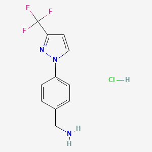 molecular formula C11H11ClF3N3 B7983778 1-{4-[3-(Trifluoromethyl)-1H-pyrazol-1-yl]phenyl}methanamine hydrochloride 