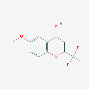 molecular formula C11H11F3O3 B7983838 cis-6-Methoxy-2-(trifluoromethyl)chromane-4-OL 