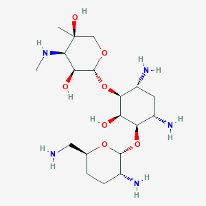molecular formula C19H39N5O7 B079845 (2R,3S,4R,5R)-2-[(1S,2R,3R,4S,6R)-4,6-diamino-3-[(2R,3R,6S)-3-amino-6-(aminomethyl)oxan-2-yl]oxy-2-hydroxycyclohexyl]oxy-5-methyl-4-(methylamino)oxane-3,5-diol CAS No. 11097-82-8