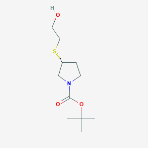 molecular formula C11H21NO3S B7985929 (R)-3-(2-Hydroxy-ethylsulfanyl)-pyrrolidine-1-carboxylic acid tert-butyl ester 
