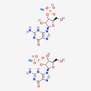 molecular formula C20H26N10Na2O16P2 B7987254 disodium;[(2R,3R,4R,5R)-2-(2-amino-6-oxo-3H-purin-9-yl)-4-hydroxy-5-(hydroxymethyl)oxolan-3-yl] hydrogen phosphate;[(2R,3S,4R,5R)-5-(2-amino-6-oxo-3H-purin-9-yl)-4-hydroxy-2-(hydroxymethyl)oxolan-3-yl] hydrogen phosphate 
