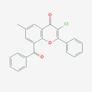 molecular formula C23H15ClO3 B079927 Chromone, 8-benzoyl-3-chloro-6-methyl-2-phenyl- CAS No. 13179-04-9