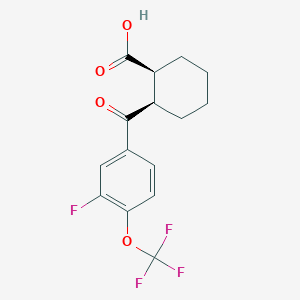 molecular formula C15H14F4O4 B8001231 cis-2-[3-Fluoro-4-(trifluoromethoxy)benzoyl]cyclohexane-1-carboxylic acid 