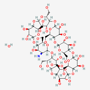 molecular formula C48H83NO40 B8003661 (1S,3S,5R,6S,8R,10R,11S,13R,15R,16S,18R,20R,21S,23R,25R,26S,28R,30R,31S,33R,35R,36S,38R,40R,41R,42R,43R,44R,45R,46R,47R,48R,49R,50R,51R,52R,53R,54R,55R,56S)-56-amino-5,10,15,20,25,30,35,40-octakis(hydroxymethyl)-2,4,7,9,12,14,17,19,22,24,27,29,32,34,37,39-hexadecaoxanonacyclo[36.2.2.23,6.28,11.213,16.218,21.223,26.228,31.233,36]hexapentacontane-41,42,43,44,45,46,47,48,49,50,51,52,53,54,55-pentadecol;hydrate 