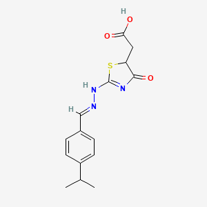 molecular formula C15H17N3O3S B8004821 2-[4-oxo-2-[(2E)-2-[(4-propan-2-ylphenyl)methylidene]hydrazinyl]-1,3-thiazol-5-yl]acetic acid 