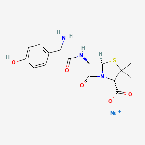 molecular formula C16H18N3NaO5S B8005613 sodium;(2S,5R,6R)-6-[[2-amino-2-(4-hydroxyphenyl)acetyl]amino]-3,3-dimethyl-7-oxo-4-thia-1-azabicyclo[3.2.0]heptane-2-carboxylate 