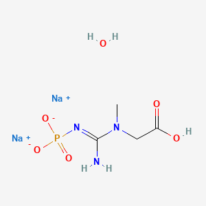 molecular formula C4H10N3Na2O6P B8006722 disodium;2-[methyl-[(E)-N'-phosphonatocarbamimidoyl]amino]acetic acid;hydrate 