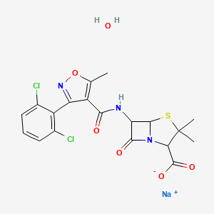 molecular formula C19H18Cl2N3NaO6S B8006745 sodium;6-[[3-(2,6-dichlorophenyl)-5-methyl-1,2-oxazole-4-carbonyl]amino]-3,3-dimethyl-7-oxo-4-thia-1-azabicyclo[3.2.0]heptane-2-carboxylate;hydrate 