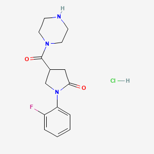molecular formula C15H19ClFN3O2 B8008463 1-(2-Fluorophenyl)-4-(piperazine-1-carbonyl)pyrrolidin-2-one;hydrochloride 