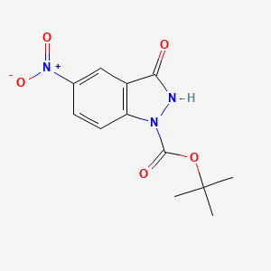 molecular formula C12H13N3O5 B8016296 tert-butyl 5-nitro-3-oxo-2,3-dihydro-1H-indazole-1-carboxylate 