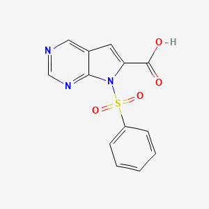 molecular formula C13H9N3O4S B8020655 7-(Benzenesulfonyl)-7H-pyrrolo[2,3-d]pyrimidine-6-carboxylic acid 