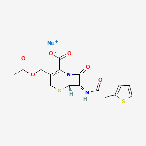 molecular formula C16H15N2NaO6S2 B8021149 sodium;(6S,7S)-3-(acetyloxymethyl)-8-oxo-7-[(2-thiophen-2-ylacetyl)amino]-5-thia-1-azabicyclo[4.2.0]oct-2-ene-2-carboxylate 