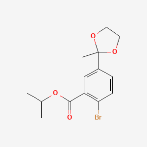 molecular formula C14H17BrO4 B8021409 Isopropyl 2-bromo-5-(2-methyl-1,3-dioxolan-2-yl)benzoate 