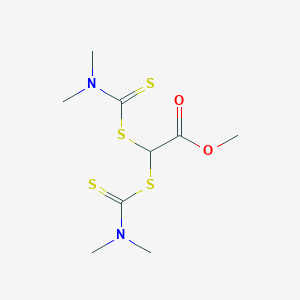 molecular formula C9H16N2O2S4 B080237 Acetic acid, bis[[(dimethylamino)thioxomethyl]thio]-, methyl ester CAS No. 13393-56-1