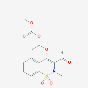 molecular formula C15H17NO7S B8024213 Ethyl 1-[(3-formyl-2-methyl-1,1-dioxo-1lambda6,2-benzothiazin-4-yl)oxy]ethyl carbonate 