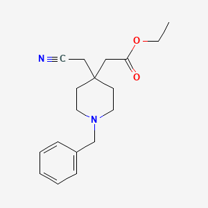 molecular formula C18H24N2O2 B8026429 Ethyl 2-(1-benzyl-4-(cyanomethyl)piperidin-4-yl)acetate 