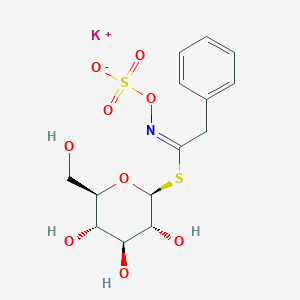 molecular formula C14H18KNO9S2 B8033835 potassium;[(E)-[2-phenyl-1-[(2S,3R,4S,5S,6R)-3,4,5-trihydroxy-6-(hydroxymethyl)oxan-2-yl]sulfanylethylidene]amino] sulfate 