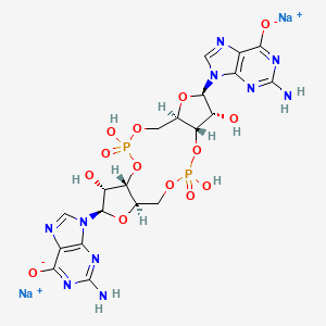 molecular formula C20H22N10Na2O14P2 B8036081 disodium;2-amino-9-[(1S,6R,8R,9R,10S,15R,17R,18R)-17-(2-amino-6-oxidopurin-9-yl)-3,9,12,18-tetrahydroxy-3,12-dioxo-2,4,7,11,13,16-hexaoxa-3lambda5,12lambda5-diphosphatricyclo[13.3.0.06,10]octadecan-8-yl]purin-6-olate 