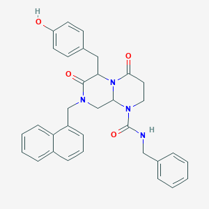 molecular formula C33H32N4O4 B8037780 N-benzyl-6-[(4-hydroxyphenyl)methyl]-8-(naphthalen-1-ylmethyl)-4,7-dioxo-3,6,9,9a-tetrahydro-2H-pyrazino[1,2-a]pyrimidine-1-carboxamide 
