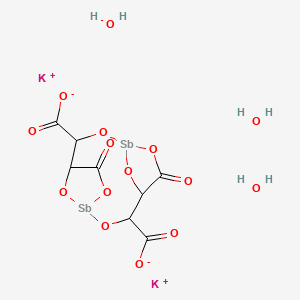 Dipotassium 5,11-dioxo-2,6,8,12,13,14-hexaoxa-1,7-distibatricyclo[8.2.1.1~4,7~]tetradecane-3,9-dicarboxylate trihydrate